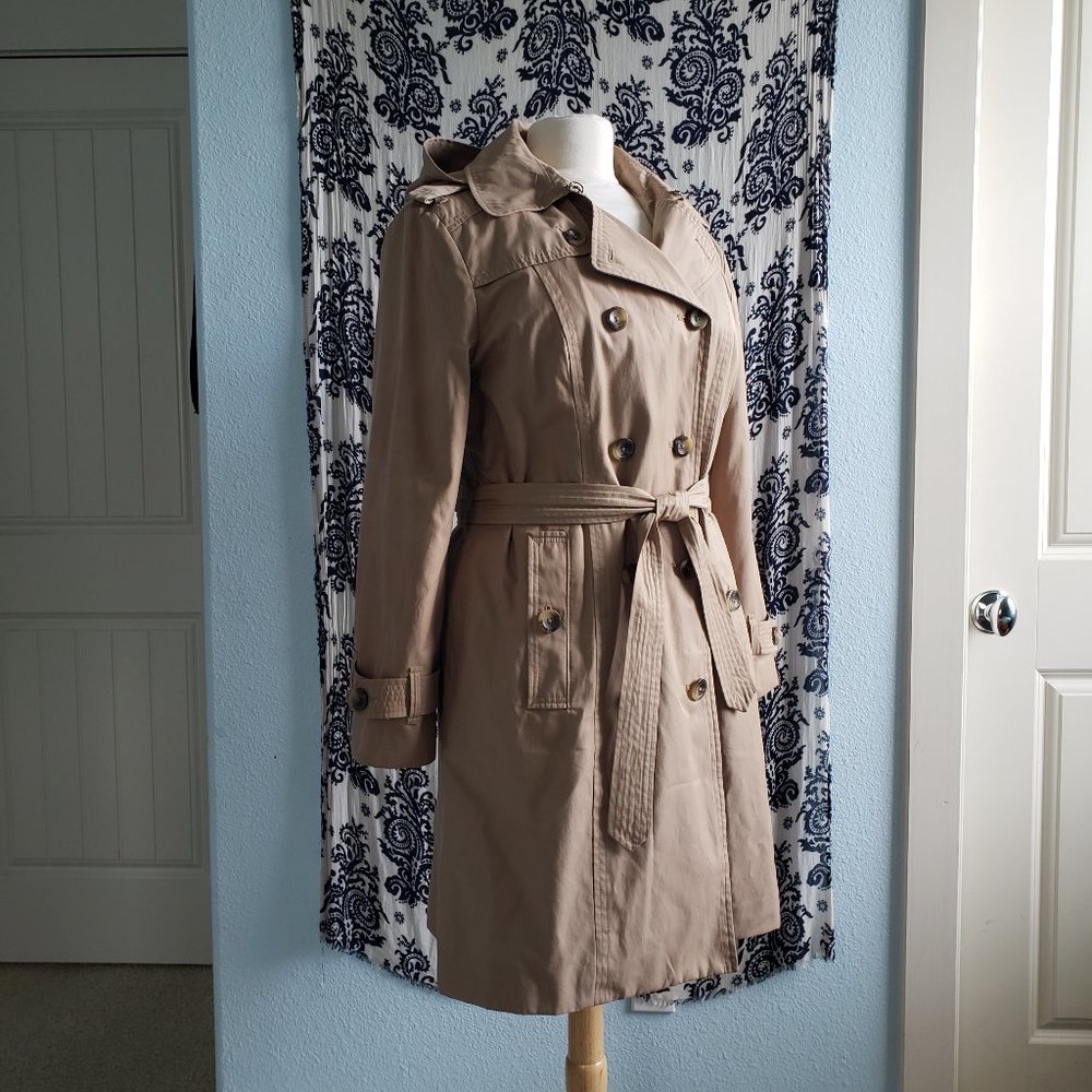 Beige Trench Coat with Hood